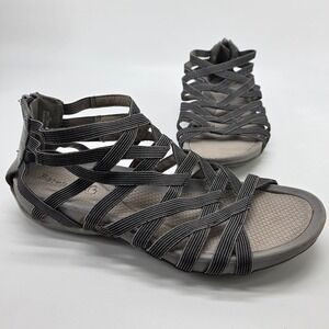 Baretraps Stacey Gladiator Sandals 7 Grey Black Striped Stretch Strappy Gorpcore